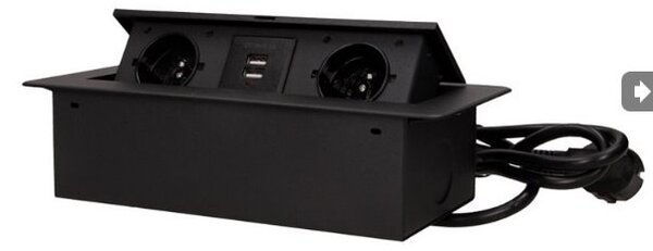 Výklopný blok zapuštěný ORNO OR-AE-13126/B/3M, 2x 230V a 2x USB,kabel 3m, černý