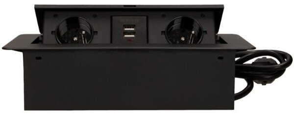Výklopný blok zapuštěný ORNO OR-AE-13126/B/3M, 2x 230V a 2x USB,kabel 3m, černý