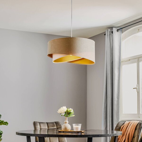 Maco Design Závěsné světlo Vivien, tříbarevné, krémové/bílé/zlaté, stmívatelný, Krémová / jantar, Obývací pokoj / jídelna, Textil / tkanina / hedvábí, Moderní