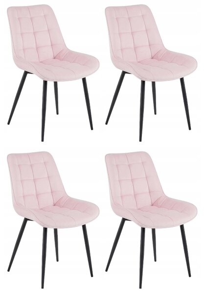 Růžová sametová židle BERA s černými nohami