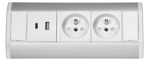 Povrchová zásuvka ORNO OR-GM-9039/W-G, rohové pouzdro, 2x 230V, 2x USB (A+C type; 2.4A), barva bílá-stříbrná