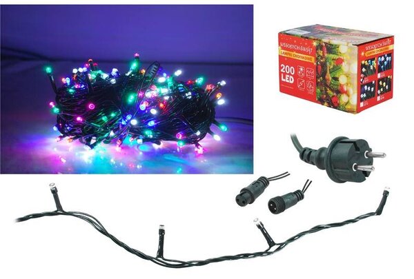 Vánoční osvětlení - řetěz LTC LXLED02 , 200LED/20m, multikolor se záblesky bílé IP44
