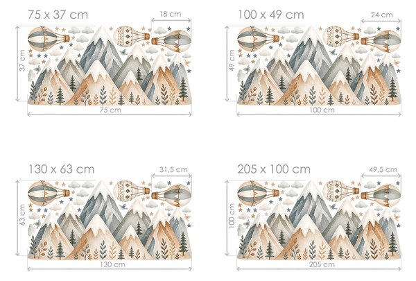 Skály hory boho samolepky na zeď do dětského pokoje arch 75 x 37 cm
