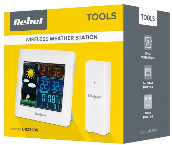 Meteostanice REBEL URZ3498 s venkovním čidlem, barevný display