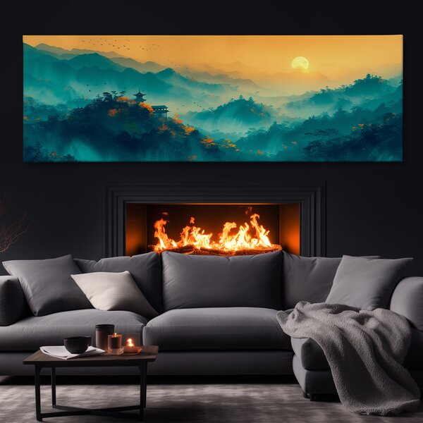Obraz na plátně - Starý chrám Kujiro při západu slunce FeelHappy.cz Velikost obrazu (šířka x výška): 120 x 40 cm