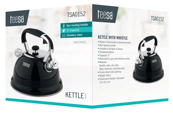 Nerezová konvice s píšťalkou 3L TEESA TSA0152, černá