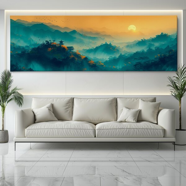 Obraz na plátně - Starý chrám Kujiro při západu slunce FeelHappy.cz Velikost obrazu (šířka x výška): 120 x 40 cm