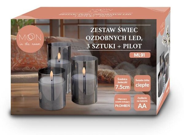 LED svíčky na dálkové ovládání MOON IN THE ROOM ML91 sada 3ks