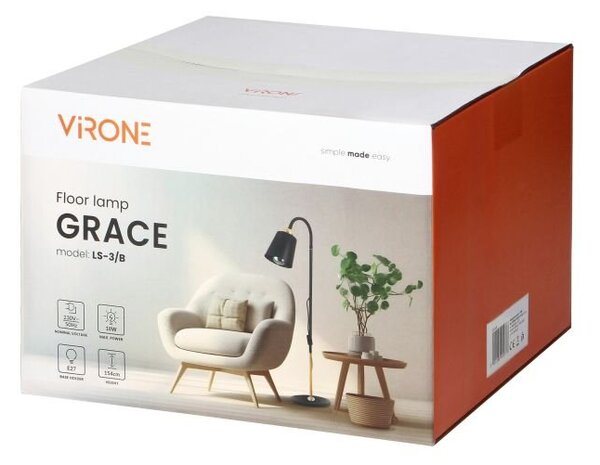 Stojací lampa Orno Virone GRACE LS-3/B, E27, max.18W, černá