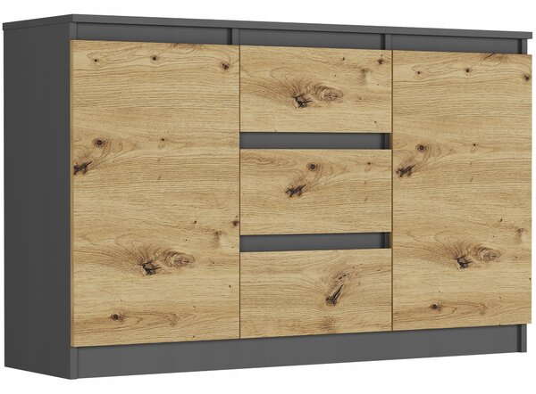Komoda Framire 120 x 33 x 76 cm antracit, dub artisan matný