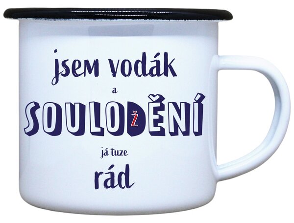 Smaltovaný hrnek plecháček s potiskem soulodění, 330 ml