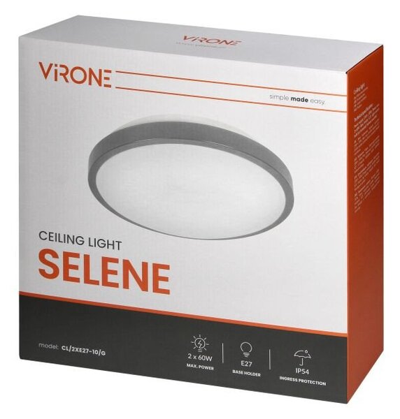 Stropní svítidlo ORNO SELENE CL/2XE27-10/G, 2xE27, max. 2x60W IP54, průměr 30,5cm, šedá