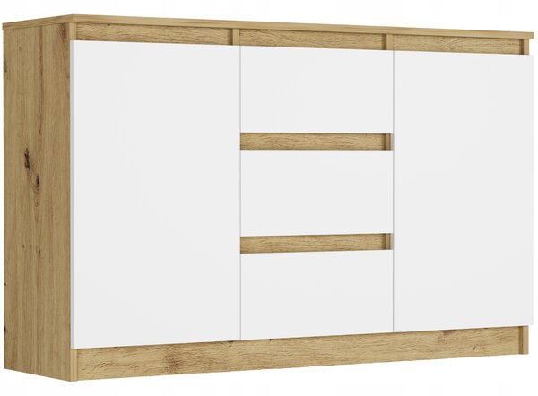 Komoda Framire 120 x 33 x 76 cm bílá, dub artisan matná