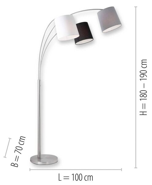 JUST LIGHT. GmbH Stojací lampa Melvin, tři zdroje, černá/šedá/bílá, Hliník / šedá / zinek, Obývací pokoj / jídelna, kov, Moderní, oblouková lampa