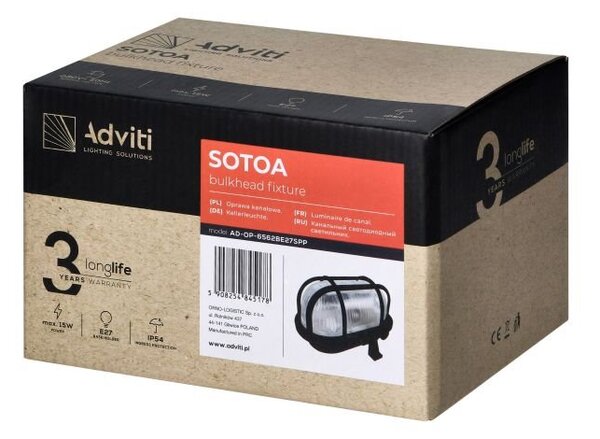 Stropní venkovní svítidlo Adviti SOTOA E27, max. 15W, IP54, černá
