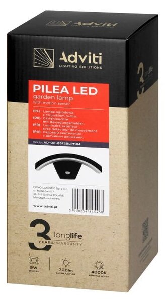 LED Zahradní lampa s PIR Adviti PILEA AD-OP-6572BLPMR4 700lm, IP54, 4000K, černá