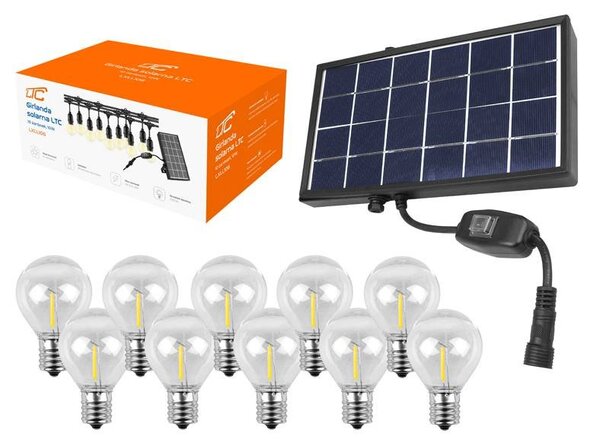Solární řetěz HQ LTC LXLL106 girlanda 7,6 m, E17, 10x G40, 2700K, 3000mAh
