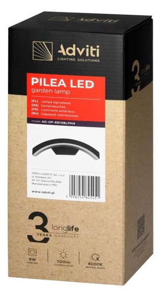 LED Zahradní lampa Adviti PILEA 9W 700lm, IP54, 4000K, černá