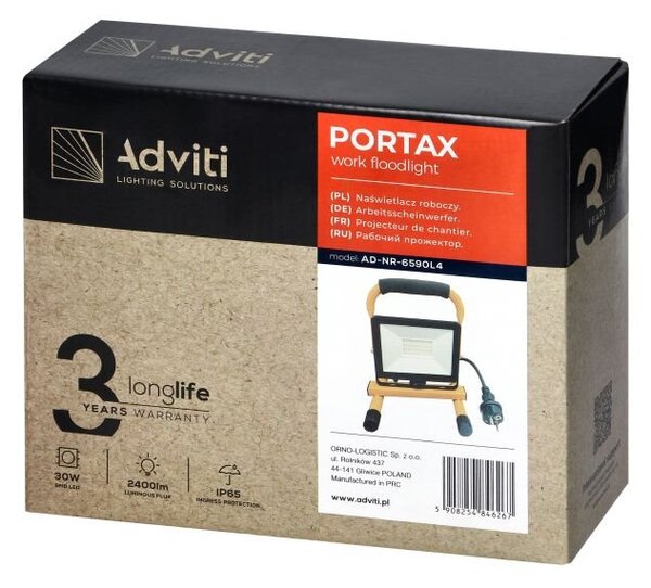 LED pracovní reflektor dobíjecí Adviti PORTAX AD-NR-6590L4, 30W, 2400lm, IP65, 4000K
