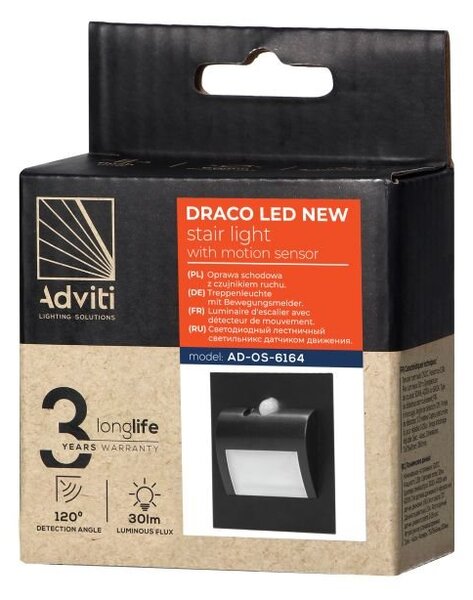 Vestavěné schodišťové svítidlo ORNO DRACO AD-OS-6164LR3/B, 3000K, 30lm, černá