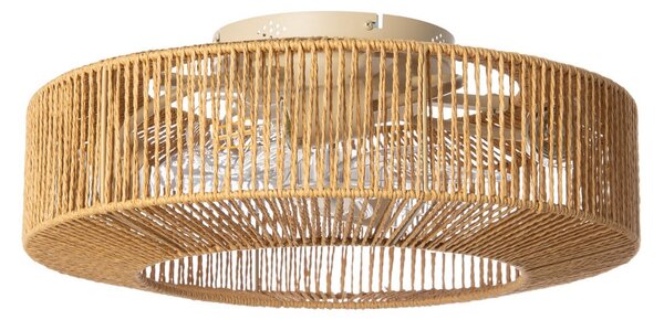 Stropní ventilátor Raveni se světlem a konopným lanem, Ø 50 cm – Lucande Lucande, Raveni, Hnědá / Rezavá, Obývací pokoj, Moderní
