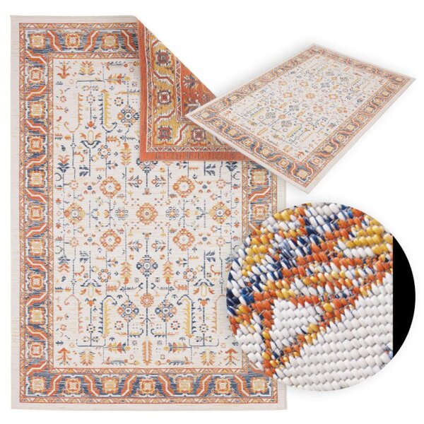 Šňůrkový oboustranný koberec ECHO FLORAL Ivory