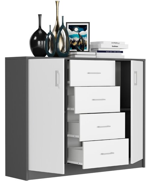 Komoda Unedia (antracit + bílá). Akce -10%