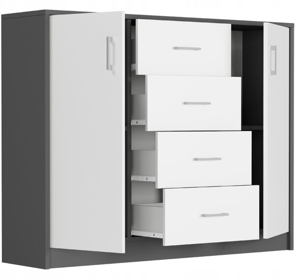 Komoda Unedia (antracit + bílá). Akce -10%