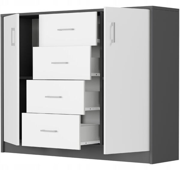 Komoda Unedia (antracit + bílá). Akce -10%