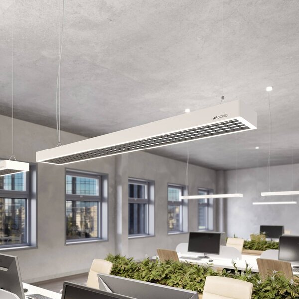 Arcchio Susi LED kancelářská závěsná lampa, bílá, 120 cm, 4 000K, DALI, stmívatelný, Bílá / opál, Pracovna / kancelář, Hliník, Moderní