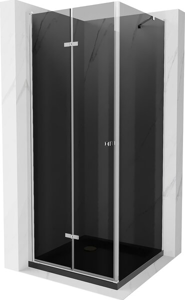 Mexen Lima, sprchový kout se skládacími dveřmi 80 (dveře) x 80 (stěna) cm, 6mm šedé sklo, chromový profil + slim sprchová vanička černá + chromový sifon, 856-080-080-01-40-4070