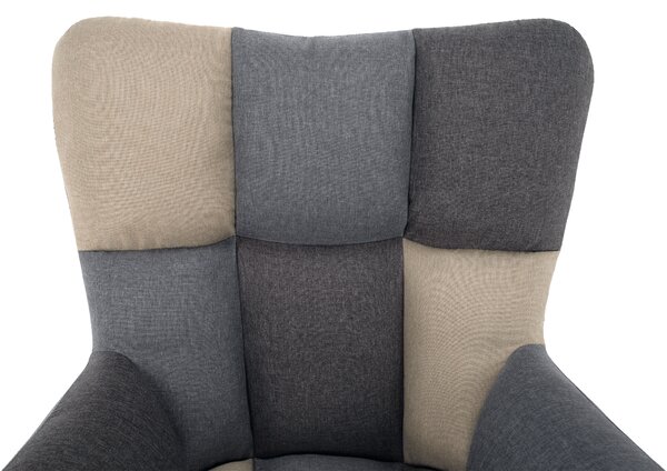 KONDELA Designové houpací křeslo, patchwork šedá / béžová, KEMARO