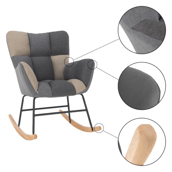 KONDELA Designové houpací křeslo, patchwork šedá / béžová, KEMARO