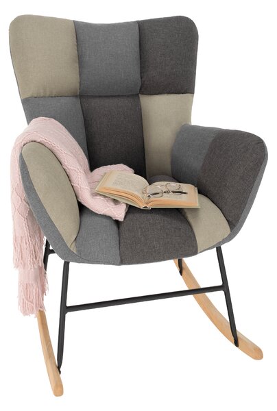 KONDELA Designové houpací křeslo, patchwork šedá / béžová, KEMARO