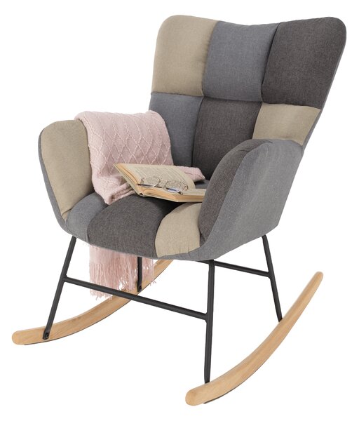 KONDELA Designové houpací křeslo, patchwork šedá / béžová, KEMARO