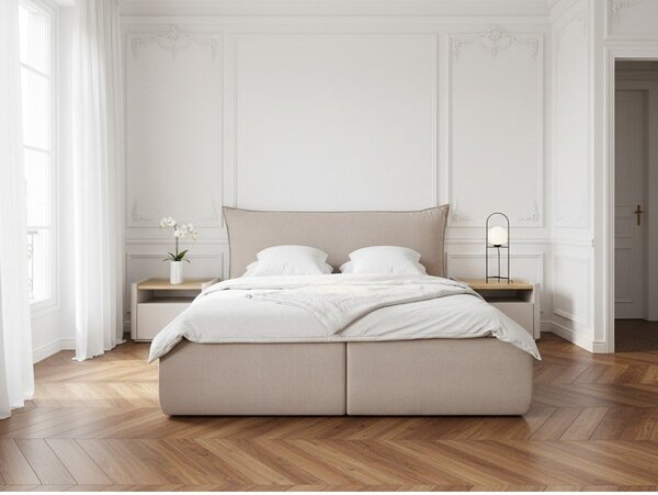 Béžová čalouněná dvoulůžková postel s úložným prostorem s roštem 160x200 cm Jade – Bobochic Paris