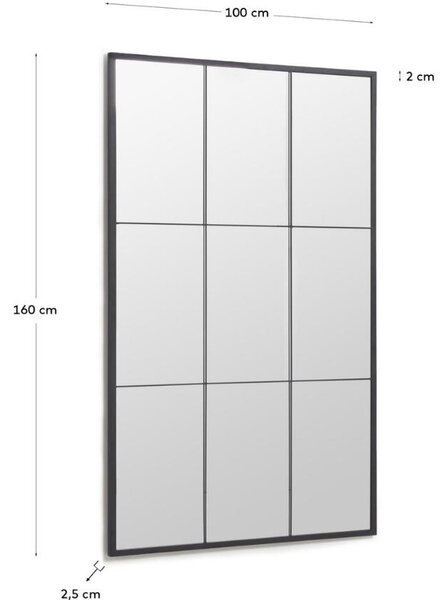 Černé kovové závěsné zrcadlo Kave Home Ulrica 160 x 100 cm