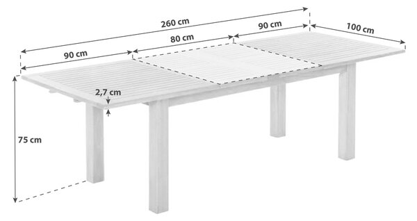 ZAHRADNÍ STŮL, dřevo, 180-260/100/75 cm Gardenson - Online Only zahradní nábytek, Online Only