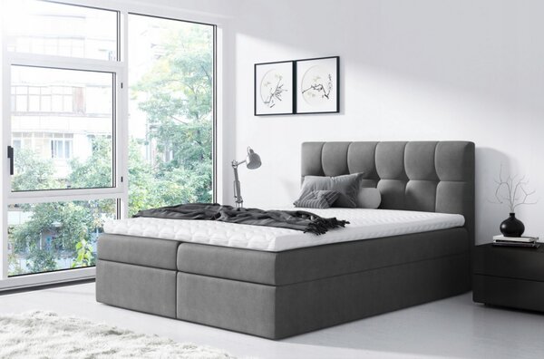 Jednoduchá postel Rex 200x200, šedá + TOPPER