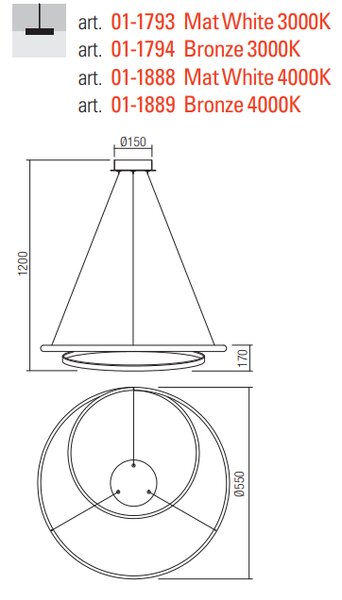 Redo Závěsné LED svítidlo Torsion ø 550 mm, 3000K Barva: Bronz