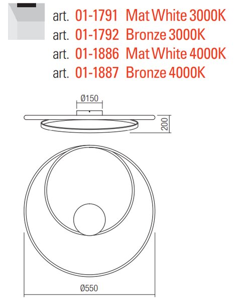 Redo Nástěnné/stropní LED svítidlo Torsion ø 550 mm, 3000K Barva: Bílá