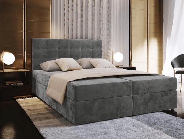 Čalouněná postel boxspring GLORIEN VELVET 140x200 cm šedá Matrace: Matrace Bonell pružinová