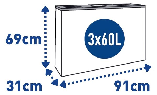 Alda Sestava na tříděný odpad Eko Station 3 x 60 l, lakovaná ocel, bílá/černé víko