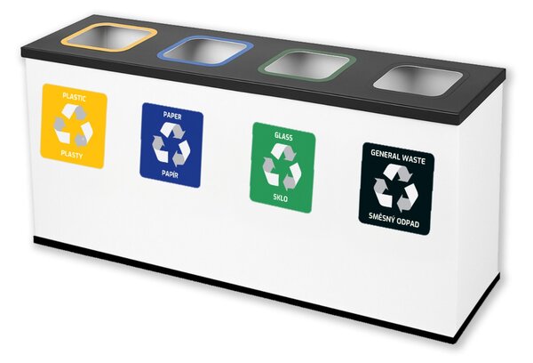 Alda Sestava na tříděný odpad Eko Station Mini, 4 x 12L, lakovaná ocel, bílá/černé víko