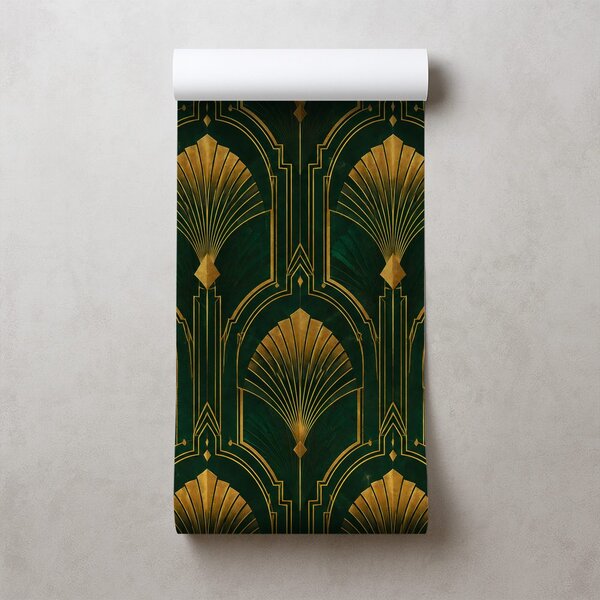 Fototapeta zlaté art deco vějíře na zelené