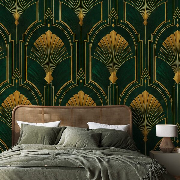 Fototapeta zlaté art deco vějíře na zelené