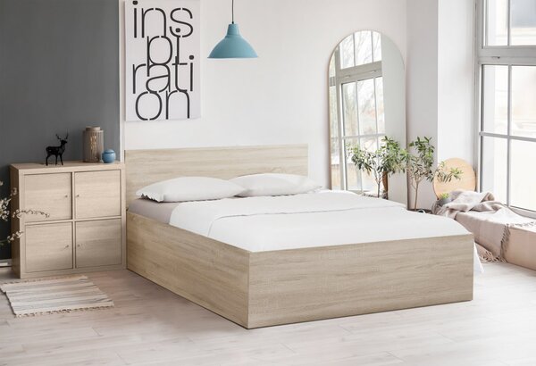 Postel SOFIA 120 x 200 cm, dub sonoma s laťkovým roštem a matrací Deluxe 10 cm