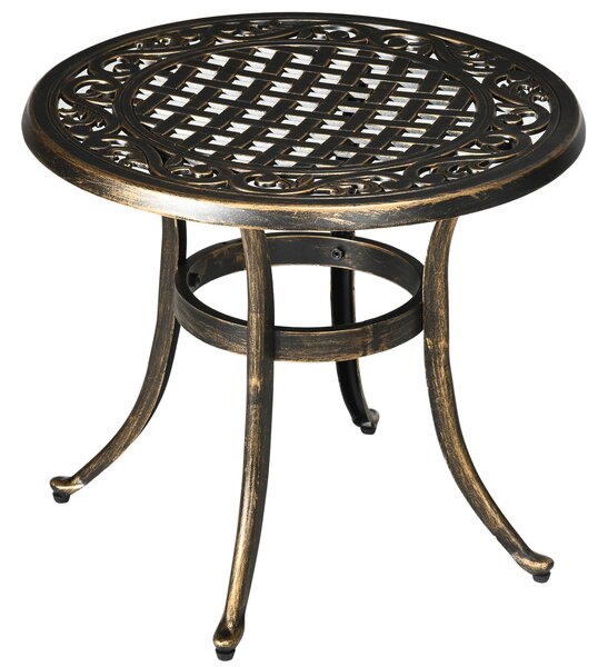 Outsunny kulatý venkovní odkládací stolek, rám z litého hliníku, Ø60 x V52,5 cm, nosnost 60 kg — bronzový | Aosom