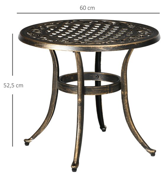 Outsunny kulatý venkovní odkládací stolek, rám z litého hliníku, Ø60 x V52,5 cm, nosnost 60 kg — bronzový | Aosom