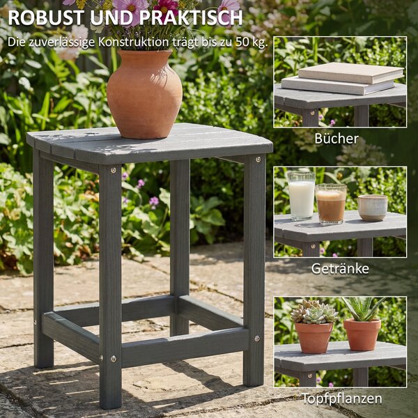 Outsunny venkovní odkládací stolek 48 x 37 x 46 cm, odolný HDPE, šedý | Aosom